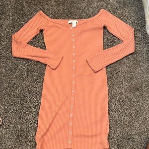 Pink Off-the Shoulder Long Sleeve Dress